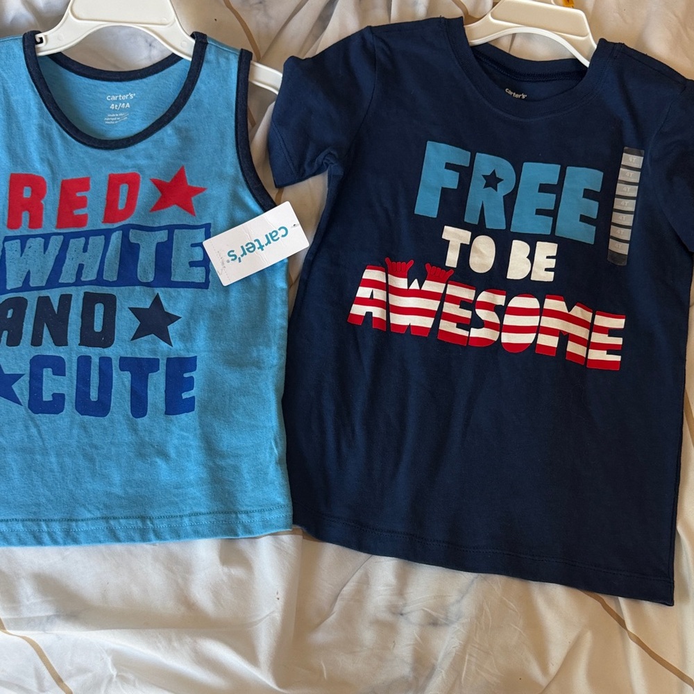 Carter's Kids 'Red White and Cute' & 'Free to Be Awesome' Shirts - Blue/Navy 4T